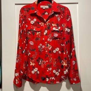 Cute red and floral long sleeved blouse, women’s size extra small from The Loft.